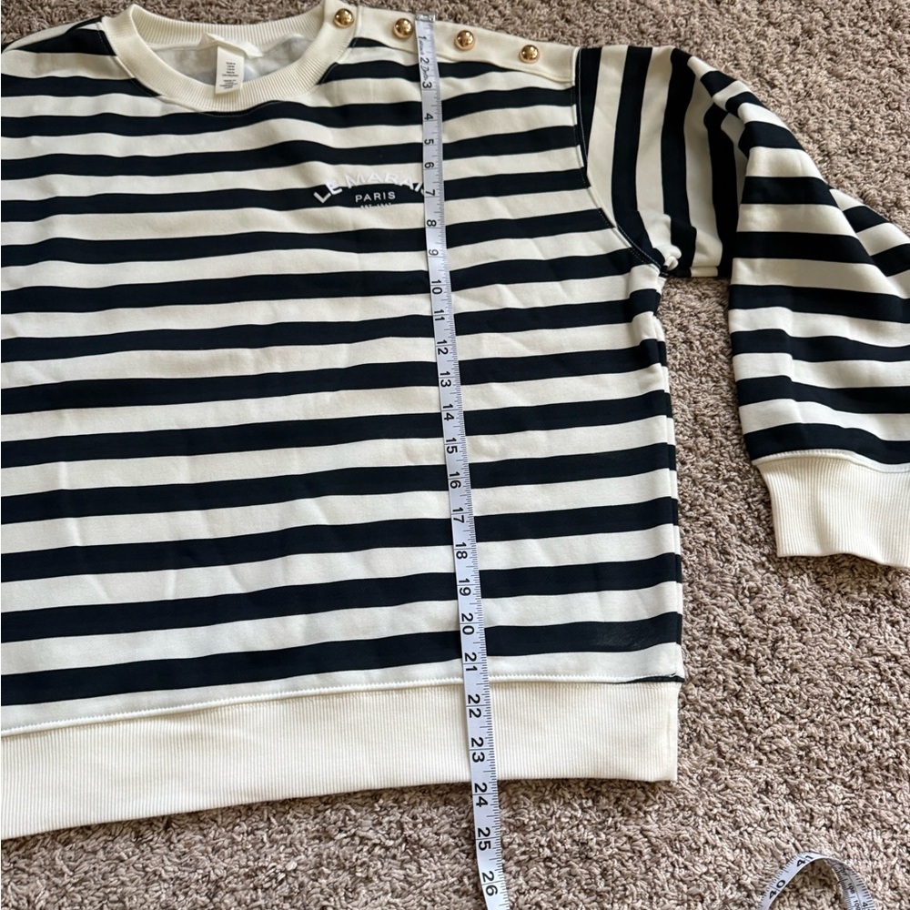 H&M Navy and White Striped Text Motif Sweatshirt size Medium BNWOT - Picture 8 of 8